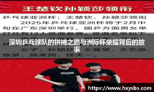 深圳乒乓球队的拼搏之路与洲际杯荣耀背后的故事
